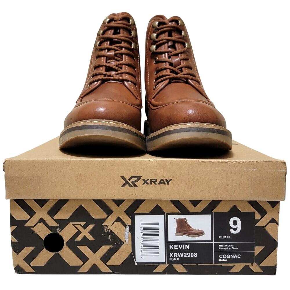 XRAY Men Kevin Lace Up Combat Ankle Boots Size US 9M Cognac Brown Faux Leather - Picture 5 of 5